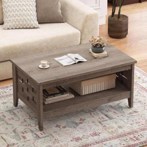 imageGiantex Farmhouse Coffee Table 2Tier Center Table with Storage Open Shelf amp Woven Slatted Design 395 Rectangular Accent Cocktail Table Wood Coffee Tables for Living Room Rustic OakRustic Oak