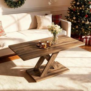 imageGiantex Farmhouse Coffee Table 375 Inch Wood Living Room Table with Stable Base amp Rubber Wood Connection Rectangular Center Table for Living Room Small Space Brown
