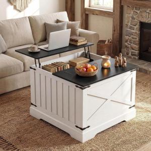 imageGiantex Farmhouse Lift Top Coffee Table 315 Square Wood Center Table with Large Hidden Storage Compartment amp Hinged Lift Top Accent Cocktail Tea Table Rustic Living Room Tables OakBlack