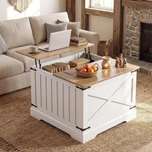 imageGiantex Farmhouse Lift Top Coffee Table 315 Square Wood Center Table with Large Hidden Storage Compartment amp Hinged Lift Top Accent Cocktail Tea Table Rustic Living Room Tables OakOak