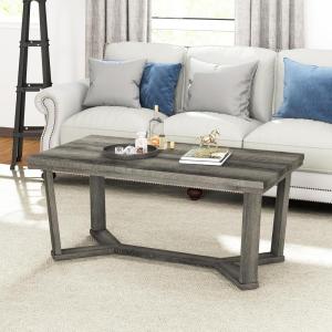 imageGiantex Farmhouse Wood Coffee Table Rectangle Center Table with CrossShaped Base amp Rubber Wood Frame Rustic Living Room Table for Reception Office Gray Oak