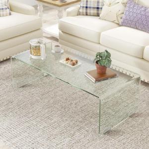 imageGiantex Glass Coffee Table 425 Inch Clear Tempered Glass Center Table with with 4 Foot Pads and Round Edges Modern Waterfall Living Room Table for Home Office Apartment and Reception