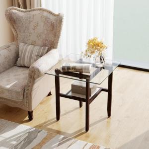 imageGiantex Glass End Table Set of 2 24 Square Side Tables with Storage Shelf amp Rubber Wood Frame Small Coffee Table for Living Room Mid Century Modern Nightstands for Bedroom1