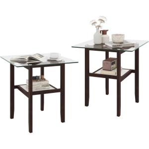 imageGiantex Glass End Table Set of 2 24 Square Side Tables with Storage Shelf amp Rubber Wood Frame Small Coffee Table for Living Room Mid Century Modern Nightstands for Bedroom2