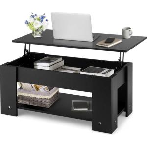imageGiantex Lift Top Coffee Table Modern Cocktail Table wHidden Compartment amp Open Storage Shelf Flip Top Center Table Wooden Pull up Coffee Table for Living Room Reception Room Office Black