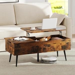 imageGiantex Lift Top Coffee Table Wood Center Table with Storage Lift Tabletop 2 Hidden Compartments amp Tapered Metal Legs Coffee Tables for Living Room Rustic Brown