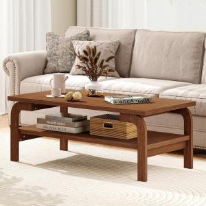 imageGiantex Mid Century Modern Coffee Table 47 2Tier Center Table with Storage Shelf Rectangular Vintage Cocktail Table wCurved Legs amp Large Tabletop Wood Living Room Tables for Apartment WalnutWalnut