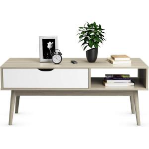imageGiantex Rectangular Coffee Table MidCentury TV Stand w 1 Drawer and Open Storage Shelf for Living Room Reception Room Accent Sofa Cocktail Table 43 L x 215 W x 175 H Rustic BrownOak
