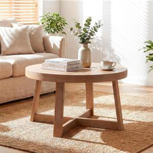 imageGiantex Round Coffee Table 30 Wood Center Table with Thickened Tabletop amp CrossShaped Pine Wood Frame 220 lbs Capacity Modern Living Room Table for Small Spaces Natural