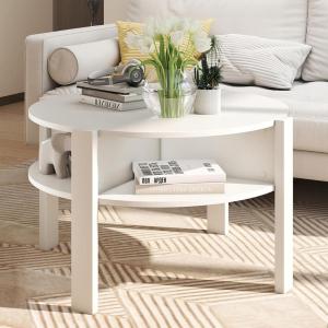 imageGiantex Round Coffee Table 32 Wooden Accent Cocktail Tea Table with Solid Wood Veneered amp Fluted Design Mid Century Modern Center Table for Living Room Black amp WalnutWhite