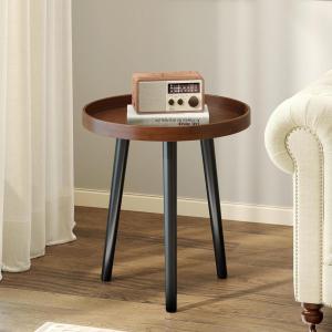 imageGiantex Round End Table Mid Century Modern Side Table with Wooden Tray amp Bamboo Legs Sofa Couch Accent Table Small Coffee Table for Small Space Living Room Nightstand for Bedroom WalnutWalnut