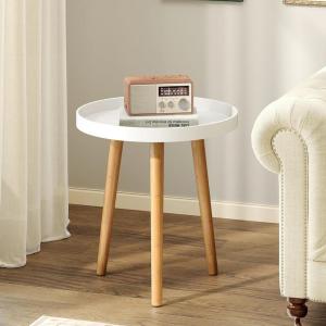 imageGiantex Round End Table Mid Century Modern Side Table with Wooden Tray amp Bamboo Legs Sofa Couch Accent Table Small Coffee Table for Small Space Living Room Nightstand for Bedroom WalnutWhite
