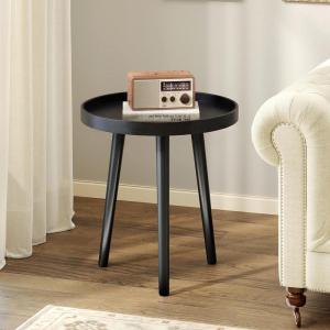 imageGiantex Round End Table Mid Century Modern Side Table with Wooden Tray amp Bamboo Legs Sofa Couch Accent Table Small Coffee Table for Small Space Living Room Nightstand for Bedroom WalnutBlack