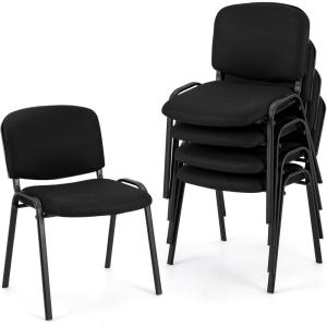 imageGiantex Set of 5 Conference Chair with Ergonomic Upholstered Seat Protective Foot Pad Elegant and Stackable Design for Home amp Office Waiting Room Guest Room 5 Pieces Reception Executive Chair SetBlack