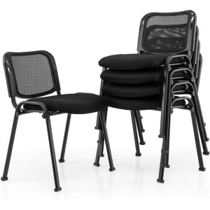 imageGiantex Set of 5 Office Guest Chair Stackable Waiting Room Chair with Padded Seat Metal Frame 330Lbs Capacity Conference Room Chair Reception Chair for Lobby Training Room Meeting Room 11