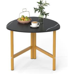imageGiantex Triangle End Table Wood Side Table with Metal Legs Sofa Couch Accent Tables Small Coffee Table for Small Space Living Room Nightstand for Bedroom Rustic Brown amp BlackBlack  Gold