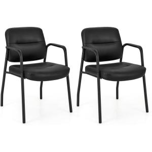imageGiantex Waiting Room Chair Set of 2  Upholstered Reception Chairs with Mixed PU Leather Integrated Armrests Conference Chair Office Guest Chairs No Wheels for Meeting Room Lobby Chairs 1 BlackBlack