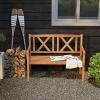 imageGiantex 2Person Outdoor Bench 47 Patio Acacia Wood Loveseat with Slatted Seat Armrests amp XShaped Backrest Wooden Garden Seating for Backyard Porch Deck PoolsideClassic Cross Back