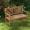 imageGiantex 2Person Outdoor Bench 47 Patio Acacia Wood Loveseat with Slatted Seat Armrests amp XShaped Backrest Wooden Garden Seating for Backyard Porch Deck PoolsideGeometric Back