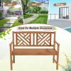 imageGiantex 2Person Outdoor Bench 47 Patio Acacia Wood Loveseat with Slatted Seat Armrests amp XShaped Backrest Wooden Garden Seating for Backyard Porch Deck PoolsideGeometric Back
