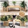 imageGiantex 2in1 Outdoor Bench with 2 Raised Garden Beds Wood with Teak Oil Finish Garden Bench Seat with Planter Boxes for Porch Balcony Lawn Yard DIY Assembly 42x11x115Natural