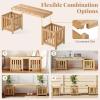 imageGiantex 2in1 Outdoor Bench with 2 Raised Garden Beds Wood with Teak Oil Finish Garden Bench Seat with Planter Boxes for Porch Balcony Lawn Yard DIY Assembly 42x11x115Natural