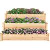 imageGiantex 3 Tier Raised Garden Bed Outdoor Planter Box Vegetable Flowers Growing Box Elevated Raised Bed Kit Wood Planting Container 49x49x22 LxWxHNatural