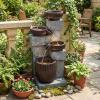 imageGiantex 32 Water Fountain Outdoor 4Tier Cascading Bowls Waterfall Fountain with Warm LED Lights amp Pump Outside Zen Water Feature for Patio Balcony Deck Garden Yard Decor32 4Tier