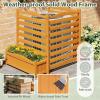 imageGiantex 3Panel Air Conditioner Fence with Planter Box 40H NoDig Wooden Privacy Screen for AC Unit Trash Can amp Pool Equipment Enclosure Slatted Outdoor Garden Fence for Patio Backyard3 Panels 34W x 40H