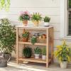 imageGiantex 3Tier Outdoor Potting Bench Acacia Wood Planting Workstation with Faux Marble Tabletop Open Storage Shelves 300LBS Capacity Garden Potting Table for Horticulture