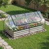 imageGiantex 3in1 Metal Raised Garden Bed with Greenhouse Cover 6x3x4 FT Metal Elevated Outdoor Planter Box with RollUp Windows Open Base Grow Box for Vegetables Flowers and Herbs BlackSilver
