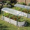 imageGiantex 3in1 Metal Raised Garden Bed with Greenhouse Cover 6x3x4 FT Metal Elevated Outdoor Planter Box with RollUp Windows Open Base Grow Box for Vegetables Flowers and Herbs BlackSilver