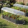 imageGiantex 3in1 Metal Raised Garden Bed with Greenhouse Cover 6x3x4 FT Metal Elevated Outdoor Planter Box with RollUp Windows Open Base Grow Box for Vegetables Flowers and Herbs BlackBlack