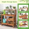 imageGiantex 4Tier Potting Bench Solid Wood Gardening Workstation wOpen Storage Shelves Teak Oil Finish Outdoor Potting Table for Garden Yard Balcony Easy Assembly Natural