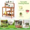 imageGiantex 4Tier Potting Bench Solid Wood Gardening Workstation wOpen Storage Shelves Teak Oil Finish Outdoor Potting Table for Garden Yard Balcony Easy Assembly Natural