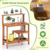imageGiantex 4Tier Potting Bench Solid Wood Gardening Workstation wOpen Storage Shelves Teak Oil Finish Outdoor Potting Table for Garden Yard Balcony Easy Assembly Natural