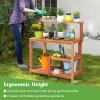 imageGiantex 4Tier Potting Bench Solid Wood Gardening Workstation wOpen Storage Shelves Teak Oil Finish Outdoor Potting Table for Garden Yard Balcony Easy Assembly Natural