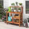 imageGiantex 4Tier Potting Bench Solid Wood Gardening Workstation wOpen Storage Shelves Teak Oil Finish Outdoor Potting Table for Garden Yard Balcony Easy Assembly Natural