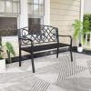 imageGiantex 505 Outdoor Bench with Metal Frame Floral Design Cast Iron Backrest Slatted Seat Adjustable Foot Pads Load 660Lbs Garden Bench for Outside Patio Backyard Porch Park Black