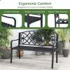 imageGiantex 505 Outdoor Bench with Metal Frame Floral Design Cast Iron Backrest Slatted Seat Adjustable Foot Pads Load 660Lbs Garden Bench for Outside Patio Backyard Porch Park Black
