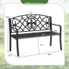 imageGiantex 505 Outdoor Bench with Metal Frame Floral Design Cast Iron Backrest Slatted Seat Adjustable Foot Pads Load 660Lbs Garden Bench for Outside Patio Backyard Porch Park Black