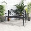 imageGiantex 505 Outdoor Bench with Metal Frame Floral Design Cast Iron Backrest Slatted Seat Adjustable Foot Pads Load 660Lbs Garden Bench for Outside Patio Backyard Porch Park Black