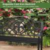 imageGiantex 505 Outdoor Bench with Metal Frame Floral Design Cast Iron Backrest Slatted Seat Adjustable Foot Pads Load 660Lbs Garden Bench for Outside Patio Backyard Porch Park Black