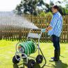 imageGiantex Garden Hose Reel Cart  Mobile Water Hose Cart with 4 Wheels amp Nonslip Grip Outdoor Heavy Duty Water Hose Holder Hold 330 FT of 58 or 34 400 FT of 12 Hose for Lawn Garden Yard GreyGrey