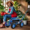 imageGiantex Garden Work Seat with Wheels 360 Degree Swivel Gardening Workseat with Storage Basket Adjustable Height Steering Handle Outdoor Garden Stool Cart for Planting Trimming BlueBlue