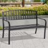imageGiantex Outdoor Bench 50 Patio Garden Bench with Steel Frame Slat Design 500 Lbs Weight Capacity Patio Seating Bench for Porch Backyard Poolside Outside Decor Furniture Park Loveseat Black50x236x342