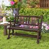 imageGiantex Outdoor Rocking Bench Patio Loveseat Rocker for 2 wErgonomic Back amp Log Arms Carbonized Fir Wood Frame Wooden Double Rocking Chair for Porch Garden 710 LB Capacity Rustic Brown 21