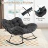 imageGiantex Outdoor Rocking Chair Indoor Oversized Egg Papasan Chair with Padded Cushion Patio Rocker Chair wMetal Frame for Porch Garden Backyard 450 lbs Capacity BeigeGrey