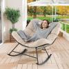 imageGiantex Outdoor Rocking Chair Indoor Oversized Egg Papasan Chair with Padded Cushion Patio Rocker Chair wMetal Frame for Porch Garden Backyard 450 lbs Capacity BeigeBeige