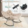 imageGiantex Outdoor Rocking Chair Indoor Oversized Egg Papasan Chair with Padded Cushion Patio Rocker Chair wMetal Frame for Porch Garden Backyard 450 lbs Capacity BeigeBeige